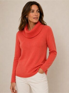 TALBOTS Pure Cashmere Knit Cowl Neck Sweater Tunic Coral Women’s Small EUC
